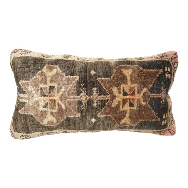 Vintage Anatolian Pillow – Handwoven Brown Tones & Tribal Detail -16'' X 32'' For Sale