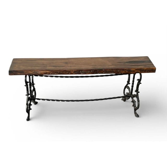 Rustic Rustic French Cast and Wrought Iron Live Edge Slab Bench For Sale - Image 3 of 8