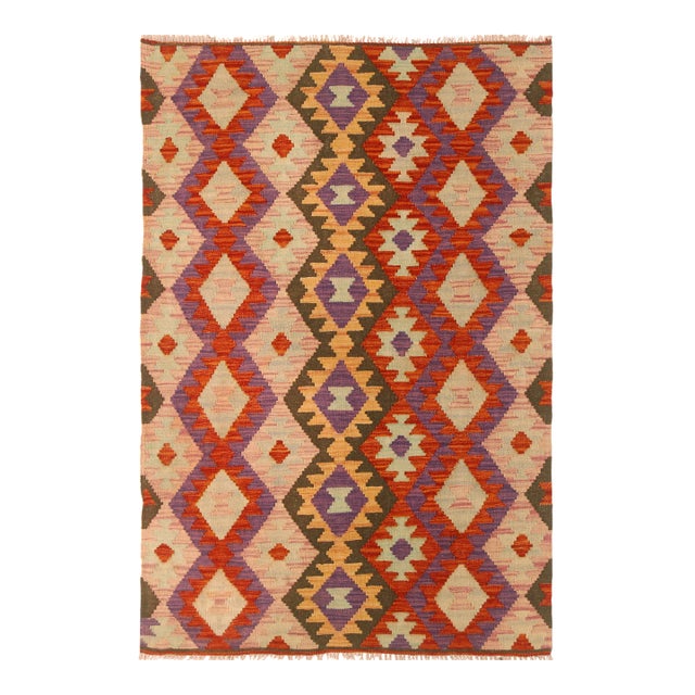 Caucasian Kilim Red Pink Wool Rug - 3'5" X 5'1" For Sale