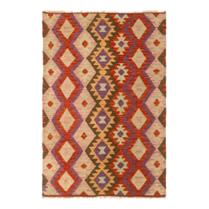 Caucasian Kilim Red Pink Wool Rug - 3'5" X 5'1"