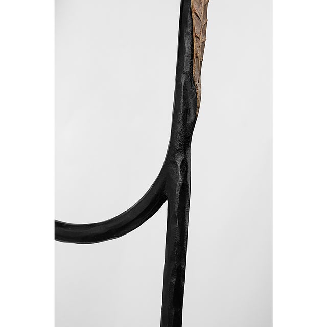 Metal Thomas O'Brien for Visual Comfort Signature Kairos 27" Tail Sconce in Aged Iron and Roman Bronze with Linen Shade For Sale - Image 7 of 10