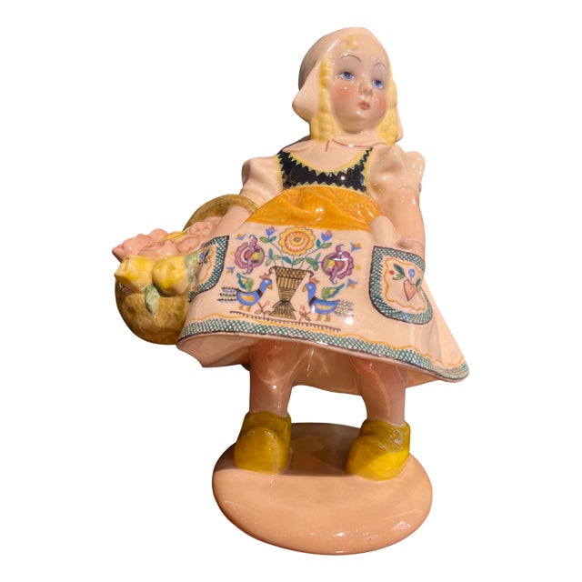 Ceramic Figure of a Dutch Flower Girl with a Basket of Flowers from Essevi, 1936 For Sale