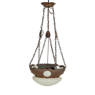 Art Nouveau Modernist Pendant Lamp in Metal and Opal Glass, 1900s-1910s For Sale