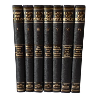 1951 Leather Bound Books "Lands and Peoples; The World in Color" - Set of 7 For Sale
