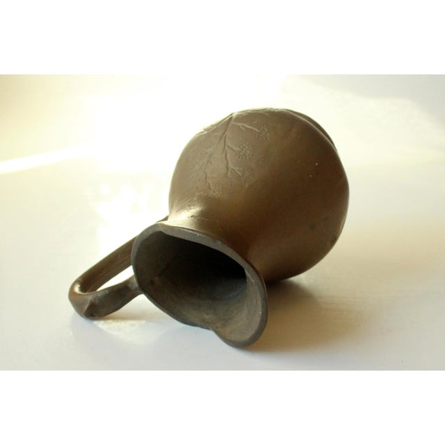 Mid-Century Modern 1960s Vintage Heavy Solid Brass Pitcher - Vase With Engraving For Sale - Image 3 of 6