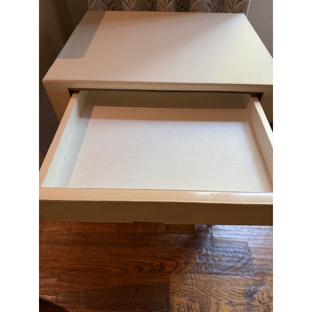 Villa and House Hunter 2 Drawer Side Table W Top Stitch Leather Sold as Set of 2 For Sale - Image 13 of 18
