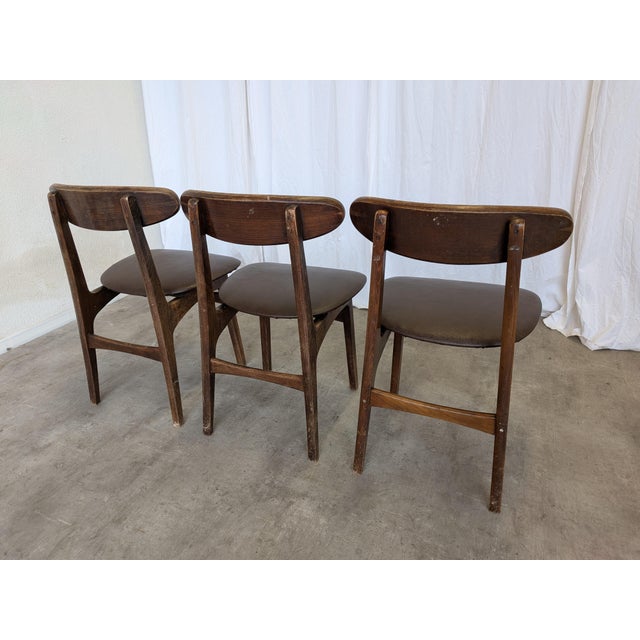 Vintage Wooden Dining Chairs with Brown Leather Seats, 1970s, Set of 3 For Sale - Image 9 of 18