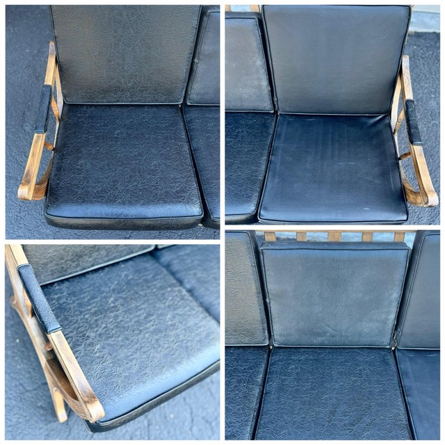 Antique Teak Sofa + Black Cushions | in the Style of Esperanto for Drexel For Sale In Tampa - Image 6 of 12