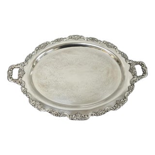 Vintage Poole 400 Lancaster Rose Oval Silver Plated Bar Serving Platter Tray For Sale