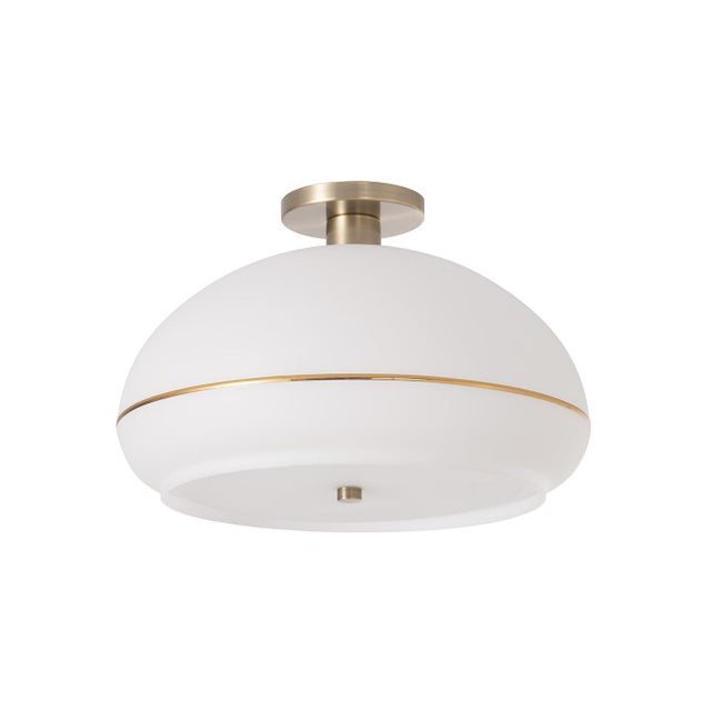 Mid-Century Modern Nova of California Brass Flush Mount Ceiling Light - Modern Brass Steel, Fixure Lamp, White Lucite Shade, Ceiling Light Fixture, Bedroom For Sale - Image 3 of 4