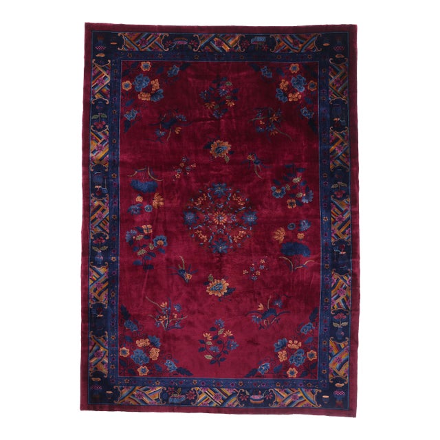 Antique Chinese Art Deco Mandarin Rug, 10'11 X 15'03 For Sale