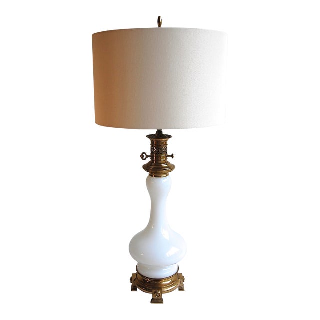 An exquisite 1920's French Opaline two socket glass table lamp with heavy brass base of generous proportions. Adjustable...
