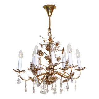 Large Gilt Brass Flower-Shape Chandelier from Palwa, Germany, 1970s For Sale