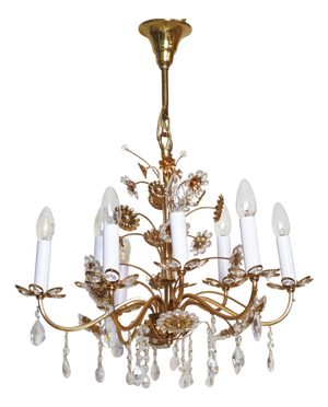 Large Gilt Brass Flower-Shape Chandelier from Palwa, Germany, 1970s