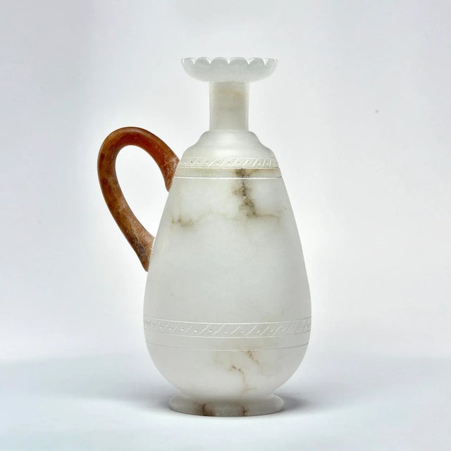 Tall Alabaster Ewer With Contrasting Handle and Fluted Rim For Sale - Image 10 of 10