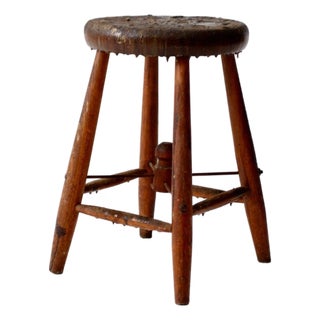 Antique Primitive Wood Stool For Sale