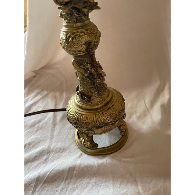 A Pair of 1950s Carved Bronzed Brass Lamps For Sale - Image 10 of 11