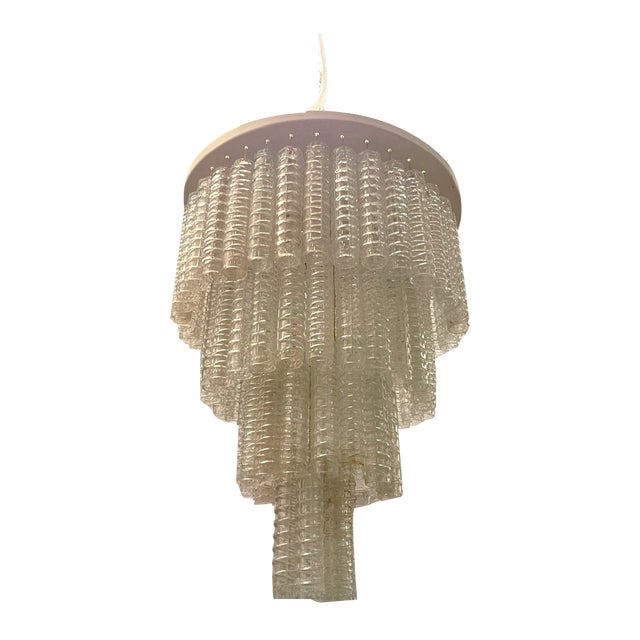 Large Mid-Century Textured Glass Tube Chandelier, 1960s For Sale