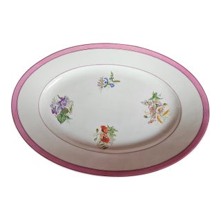 Early 19th Century Old Paris Platter Decorated With Wildflowers and a Raspberry Pink Border For Sale