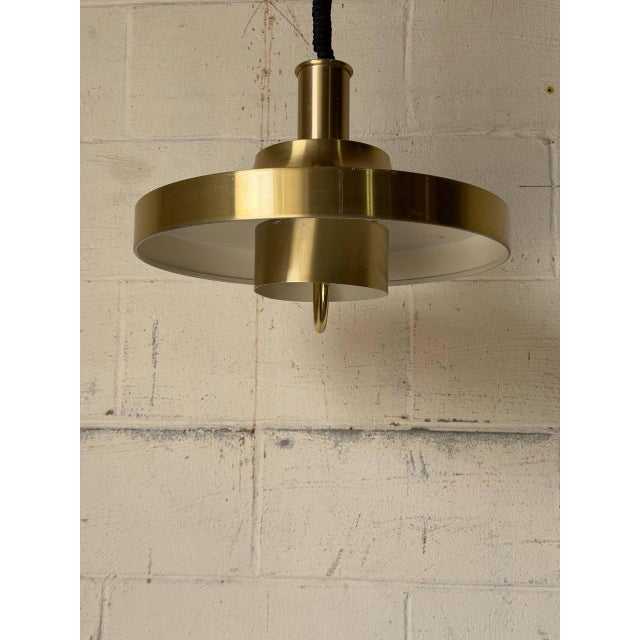 1970s Mid-Century Modern Brass Pendant Light Fixture Scandinavian Ceiling Lamp For Sale - Image 4 of 10