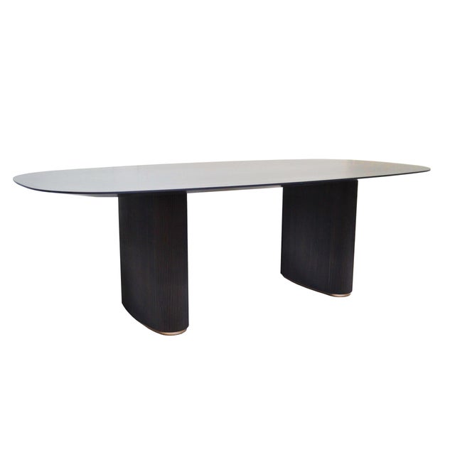 White Italian Oval Curved Dining Table in Dark Mahogany with Pedestal from Kabinet For Sale - Image 8 of 8