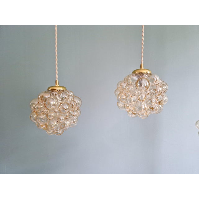 Amber Bubble Glass Pendant Lights by Helena Tynell for Glashütte Limburg, 1970s, Set of 3 For Sale - Image 9 of 16