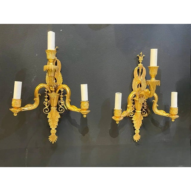 1930s 1930s Empire Gilt Bronze Swan Head Sconces - a Pair For Sale - Image 5 of 6