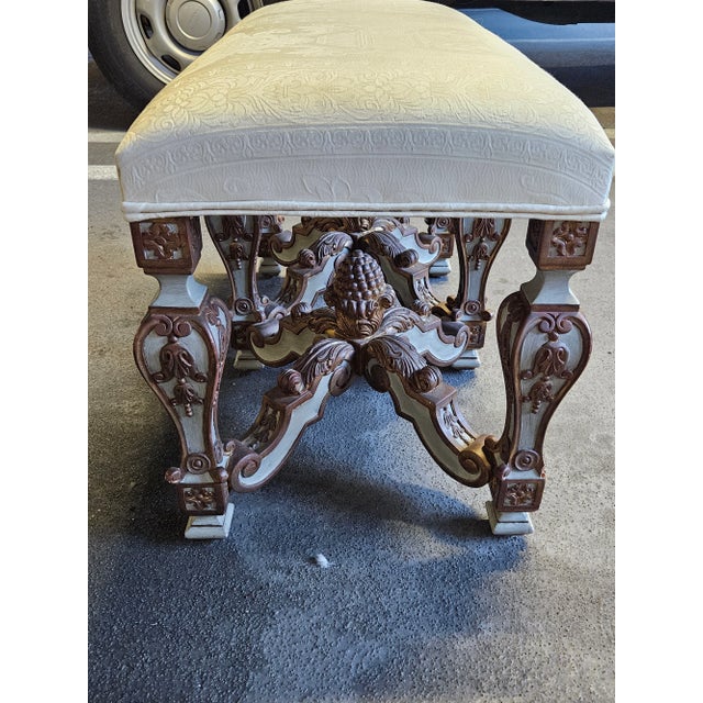 Gold Venetian Style Polychrome and Gilt Hand Carved Wood Bench For Sale - Image 8 of 10