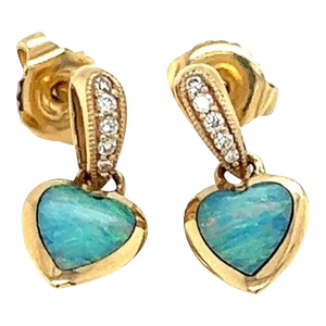 Kabana Diamond Fire Opal 14k Yellow Gold Heart Small Dangle Earrings - 2 Pieces