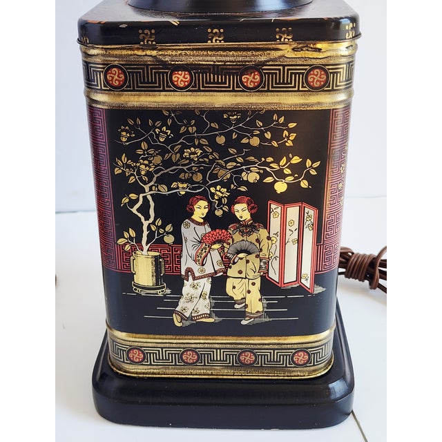 Mid-Century Frederick Cooper Tole Tea Canister Chinoiserie Table Lamps-a Pair For Sale - Image 9 of 11