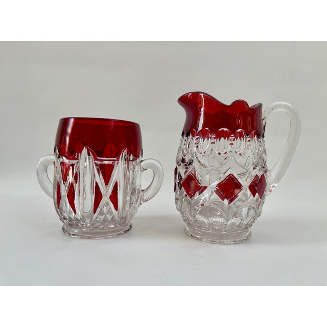 Art Deco Chic Red Cranberry Sugar & Creamer Set - Set of 2 For Sale - Image 4 of 4