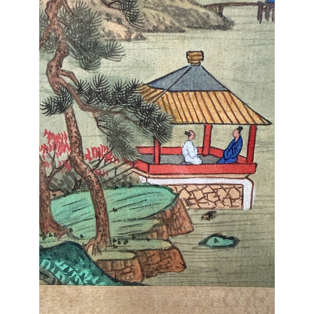 c.1950 Chinese Republic Silk Painting Mountain River Landscape W Figures, Seal Signed For Sale In Philadelphia - Image 6 of 12
