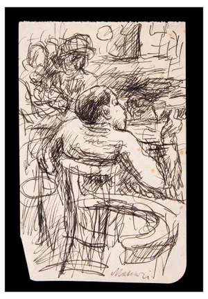 Mino Maccari, At the Cafe, Ink Drawing, 1940s