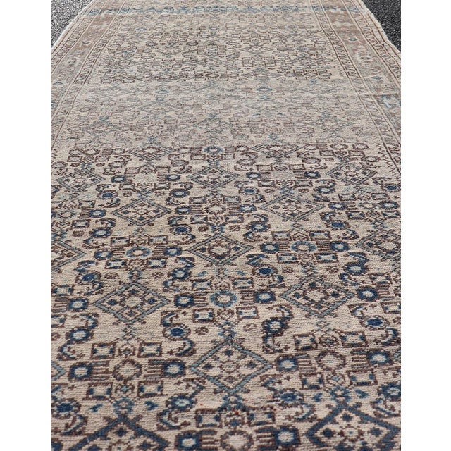 Tribal Vintage Persian Hamadan Runner in Blue, Ivory, and Brown 3'7 X 9'8 For Sale - Image 3 of 8