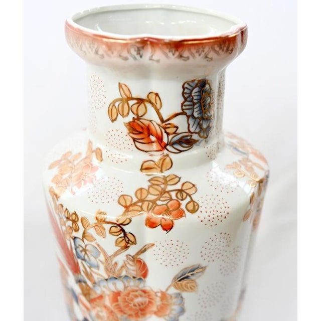 Japanese Meiji Style Porcelain Vases with Birds and Flowers, Set of 2 For Sale - Image 4 of 7