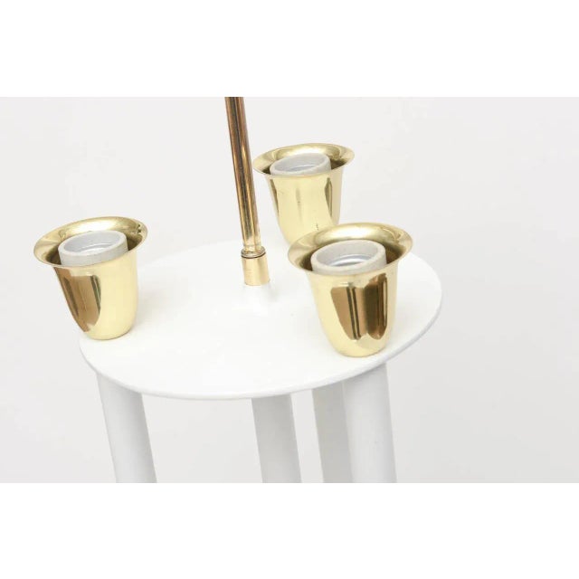 Mid-Century Modern Mid Century Modern Parzinger Style Brass & White Lacquered Metal Tall Table Lamp, Restored For Sale - Image 3 of 11