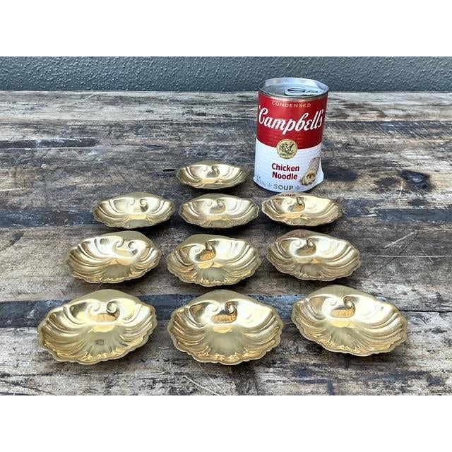 Metal Vintage Brass Clamshell Ashtrays - Set of 10 For Sale - Image 7 of 12