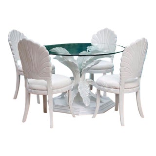 Set of 4 Grotto Shell Back Dining Chairs With Hand Carved Dining Table For Sale