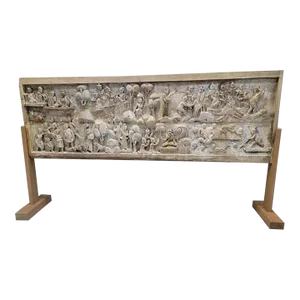 Antique Monumental Burmese Carved Polychromed Mandalay Village Market Scene With Stand
