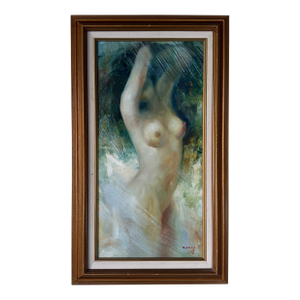 1970's Vintage Female Nude Oil Painting on Canvas – Framed