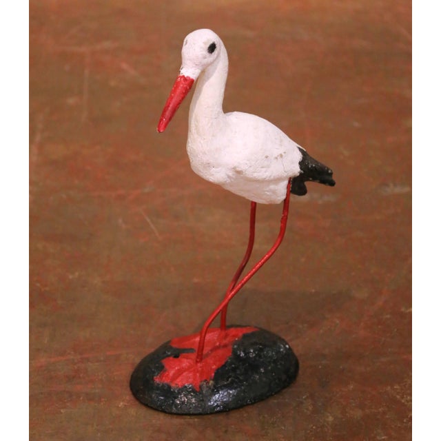 Mid 20th Century Mid-Century French Hand-Painted Concrete and Iron Stork Garden Sculpture For Sale - Image 5 of 9