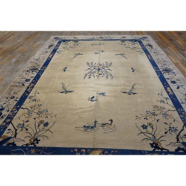 Antique Peking Chinese Floral Medallion Wool Hand Knotted Pile 1920s Rug, Country of Origin: China, Circa Date: 1920s....