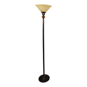 American Metal Wood Torch Floor Lamp Uplighter Glass Globe