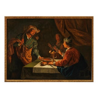Matthias Stom (Stomer), Esau Sells Jacob His Birthright for a Bowl of Lentil Stew, Oil Painting on Canvas, Framed For Sale