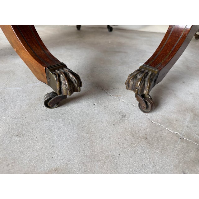 Vintage Eclectic Mahogany Curule-Base Side Tables With Brass Inlay – Pair For Sale - Image 13 of 18