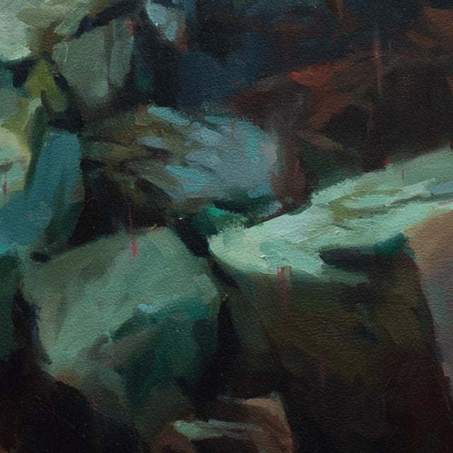 Fractured Dream by Judd Mercer | Oil on panel Painting of a rocky landscape with waterfalls. For Sale - Image 4 of 5