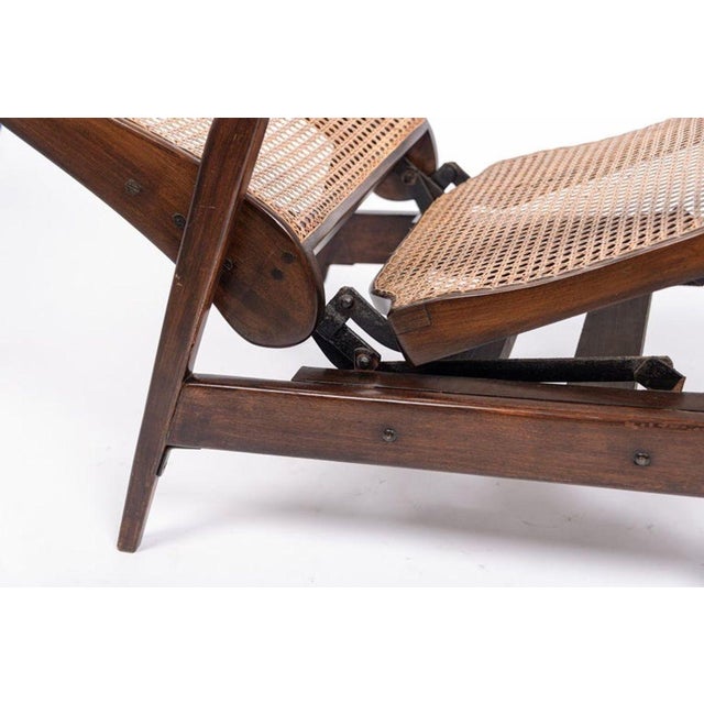 Wood Antique Brazilian Walnut Wood and Cane Reclining Lounge Chair For Sale - Image 7 of 13