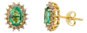 Oval Cut Emerald Halo Diamond Stud Earrings - 2 Pieces