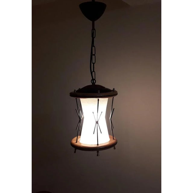 1950s Mid-Century Modern German Pendant Lamp with Frame Maple Wood For Sale - Image 5 of 6