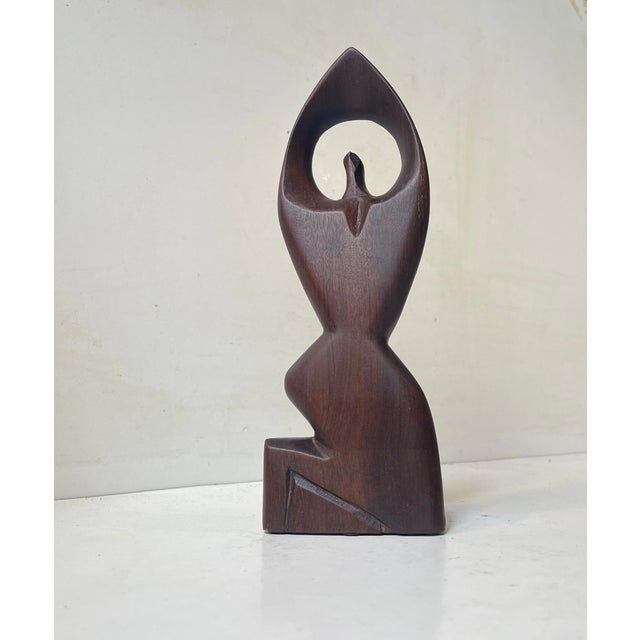 Wood Vintage Abstract Teak Sculpture of Praying Woman, 1970s For Sale - Image 7 of 7